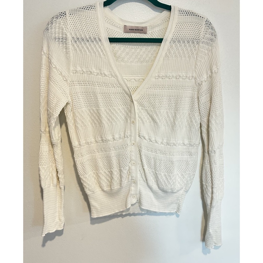 Aldomartins White Cardigan Sweater Cottage Fairy Twee Anthropologie Open Weave S